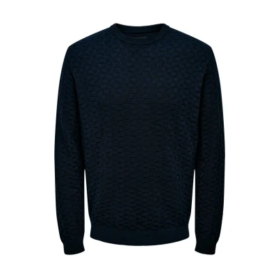 Afbeelding van Only &amp; Sons Kalle REG 12 Struc CREW NOOS Trui, Heren, Maat: XS, Dark navy
