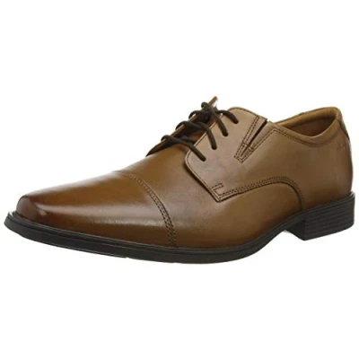 Afbeelding van Clarks Heren Tilden Cap Derbys, Donker Tan Lea, 41.5 EU