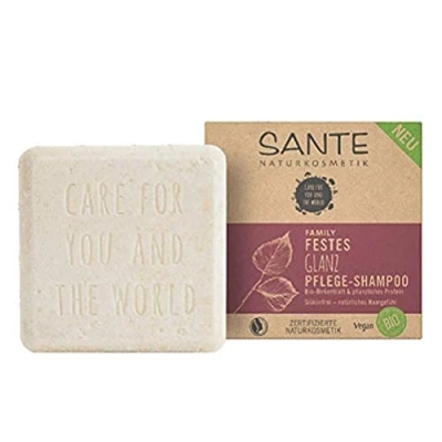 Afbeelding van SANTE Naturkosmetik vaste shampoo voor glanzend en normaal haar, veganistische formule met bio berkenblad plantaardige eiwitten, glans, verzorgingsshampoo, 1 x 60 g