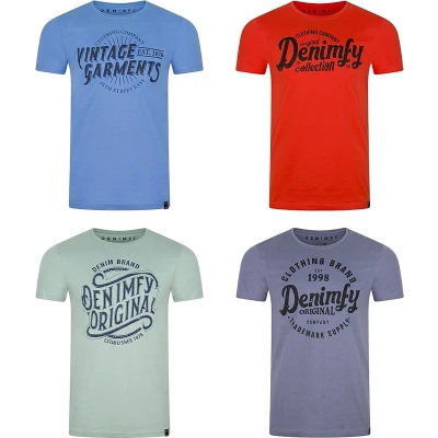 Afbeelding van DENIMFY Heren T Shirt DFNuri 4 Pack regular fit Veelkleurig S Ronde Hals Volwassenen