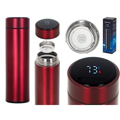 Afbeelding van Thermosbeker en thermosfles met LED graden display thee / koffie zeef 500 ml rood