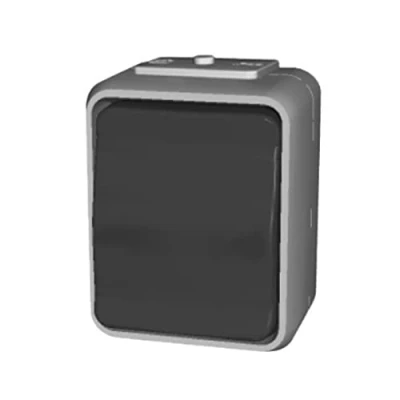 Afbeelding van Schneider Electric Elso 441609 Universele opbouwschakelaar, 1 voudig, IP44, schakelaar voor vochtige ruimtes, 10 A, steekklem, aquatop, licht/basaltgrijs, Made in Germany