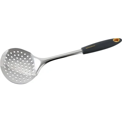 Afbeelding van Fackelmann Afseihlöffel 34 cm SOFT, keukenhulp met functioneel onderdeel van roestvrij staal, schuimlepel ergonomische handgreep (kleur: oranje/grijs), aantal: 1 stuk