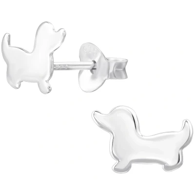 Afbeelding van JoyS Zilveren hond oorbellen teckel 9.5 x 6.7 mm egaal zilver kinderoorbellen
