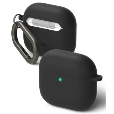 Afbeelding van Ringke Hoes voor Airpods 4 2024, Siliconen Case Schokbestendig Anti verlies kras Lichtgewicht Beschermhoes Oortelefoon Hoesje (Inclusief Karabijnhaak) Zwart