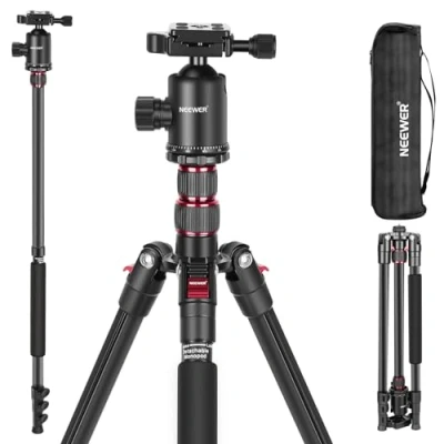 Afbeelding van NEEWER 77 Inch Camera Statief Monopod voor DSLR, telefoon met 360 panoramische kogelkop, 2 as middenkolom, Arca type QR plaat, compact aluminium lichtgewicht reisstatief 15,4 kg (max), tas inbegrepen