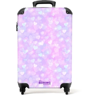 Afbeelding van NoBoringSuitcases.com® Kinderkoffer Kindertrolley Hartjes Pastel Handbagage koffer lichtgewicht Reiskoffer trolley Rolkoffer met wieltjes Past binnen 55x40x20 en 55x35x28