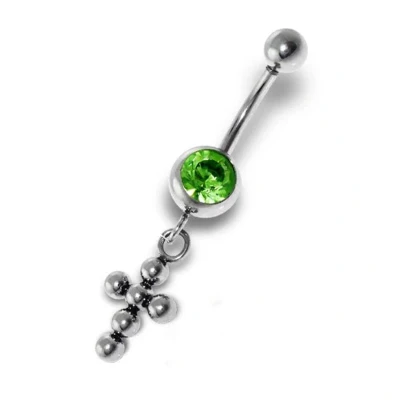 Afbeelding van Stalen Navelpiercing Met Hanger Kruisje Groen