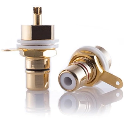 Afbeelding van Hifi Lab Cinch Inbouwbus 24 k verguld RCA Audio Connector High End Plug Jack Chinch Aansluiting 2X