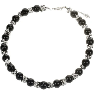 Afbeelding van Behave Klassieke korte ketting dames met zwarte parels en kristal steentjes