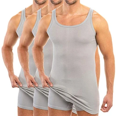 Afbeelding van HERMKO 3007 3 pack extra lang herenonderhemd (+10 cm) tank top van 100% biologisch katoen, grijs, 4XL