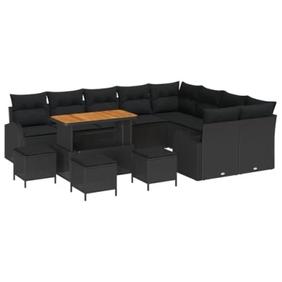 Afbeelding van vidaXL 13 delige tuin sofa set met kussens zwart poly rattan acacia