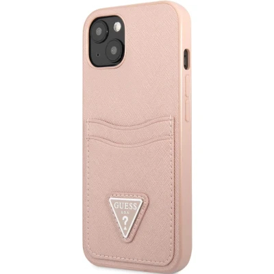 Afbeelding van Guess Saffiano Double Card Back Case Geschikt voor Apple iPhone 13 (6.1&quot;) Roze