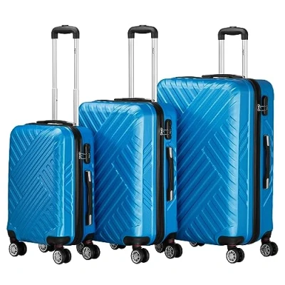 Afbeelding van Zelsius koffer set 3 stuks ABS hardshell met cijferslot, dubbele wielen en binnenscheidingswand handbagagekoffer, delig, trolley, groot, bagageset, blauw, kofferset