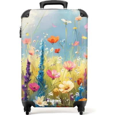 Afbeelding van NoBoringSuitcases.com® Handbagage koffer lichtgewicht Reiskoffer trolley Kleurrijke bloemen Rolkoffer met wieltjes Past binnen 55x40x20 en 55x35x25