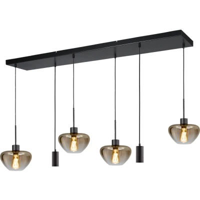 Afbeelding van Masterlight 6 lichts hanglamp Genua zwart met 4x goud glas en 2x pendel 2971 0505130256MB224