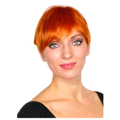 Afbeelding van Prettyland oranje korte pruik Unisex dames en heren gelaagde snit Glad zomerknipsel kapsel C643
