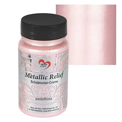 Afbeelding van Ideen mit Herz Sjabloneercrème metallic reliëf, fijne structuurpasta, sjabloneerkleur, sjabloneerpasta, 90 ml, op waterbasis (pastelroze)