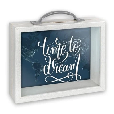Afbeelding van ZEP hout/glas spaarpot Smith met tekst TIME TO DREAM formaat 6,5 x 21 cm RM4143