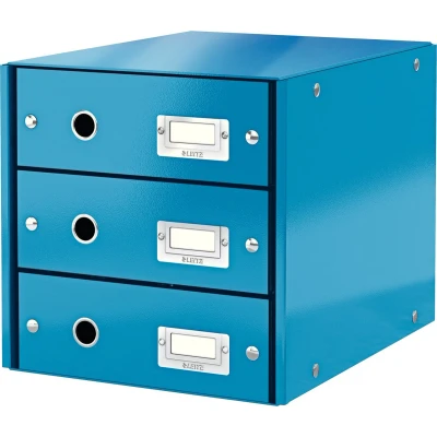 Afbeelding van Leitz Wow Click &amp; Store Ladekast Met 3 Laden 81% Gerecycled Karton Voor A4 Formaten Ruimtebesparende Opberger Blauw