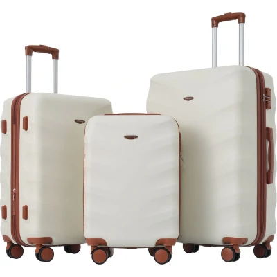 Afbeelding van Merax Kofferset M L XL Harde Koffers Trolleykoffers Reiskoffers Handbagage 4 Wielen ABS Materiaal TSA slot (Crème + Bruin)