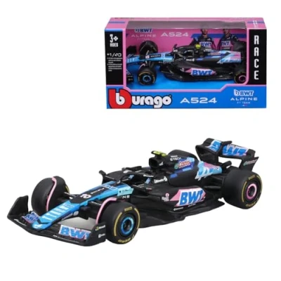 Afbeelding van Bburago Formule 1 Alpine A524 Japan versie (2024): modelauto op schaal 1:43, speciaal model, van chauffeur #10 Pierre Gasly, Window Box, 12,5 cm, blauw roze (18 38219G1)