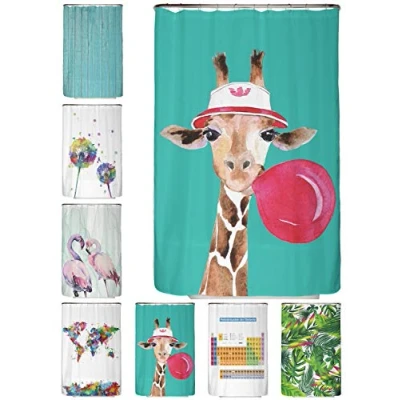 Afbeelding van Arteneur® anti schimmel douchegordijn 120x200 zware zoom, ondoorzichtig, waterdicht, wasbaar &amp; 12 ringen (Giraffe)