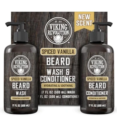 Afbeelding van Viking Revolution Beard Wash and Conditioner for Men with Argan Oil Jojoba Softener Strengthener Care Shampoo (17oz Spiced Vanilla)