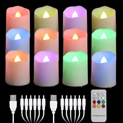 Afbeelding van FREEPOWER 12 oplaadbare led theelichtjes kleurverandering met afstandsbediening, timer, flikkeren, elektrische RGB kaarsen 2 USB kabels, decoratie voor Kerstmis Halloween party familie