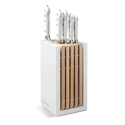 Afbeelding van Wusthof Classic Messenset 6 dlg. Wit Fan Edition Messenblok, Officemes, Worstmes, Trancheermes, Santoku, Koksmes