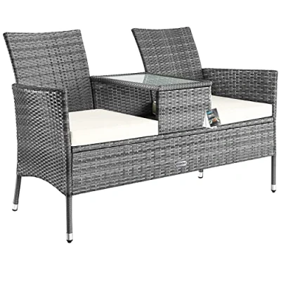 Afbeelding van Casaria Polyrattan Tuinbank Incl. Tafel &amp; Kussens 7 cm Grijs