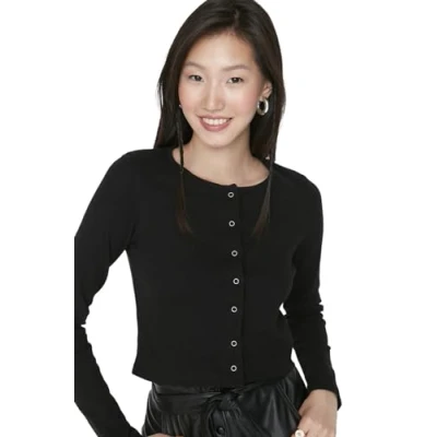 Afbeelding van Trendyol Zwarte, Nauwsluitende Cropped Ronde Hals, Geribde Katoenen Stretchy Gebreide Blouse Met Knopen Twoaw21Bz0128