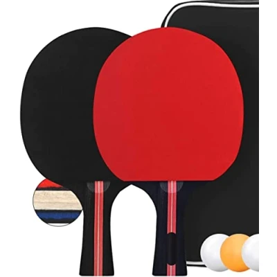 Afbeelding van Tafeltennisbatjes set met 2 batjes en 3 ballen in zak, tafeltennis ping pong (kleur willekeurig)