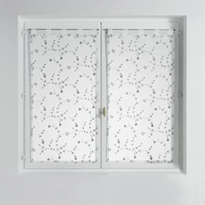 Afbeelding van douceur d&#039;intérieur, 1 paar gordijnen met lussen (2 x 60 120 cm) kleine bloem wit/grijs, geborduurde gezandstraalde voile