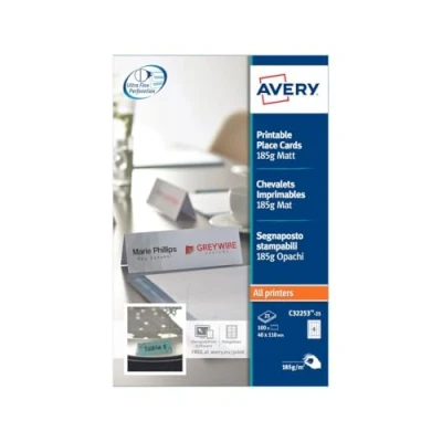 Afbeelding van AVERY Zweckform C32253 25 tafelkaarten (blanco, aan beide zijden bedrukbaar, mat wit, extra fijne microperforatie, vellen) om zelf te bedrukken op alle printers