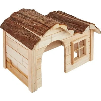 Afbeelding van Kerbl Konijnenhuis Nature met Golvend Dak Hout 30x20x19cm