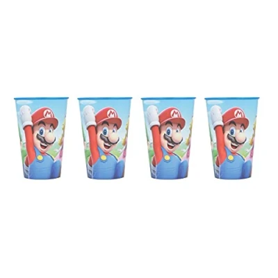 Afbeelding van Theonoi 4 x kinderdrinkbekers 260 ml/selecteerbaar glas van kunststof BPA vrij cadeau voor jongens (Super Mario)