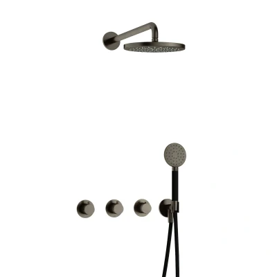 Afbeelding van Hotbath Cobber Regendoucheset IBS70 Verouderd ijzer Ronde handdouche 20cm Hoofddouche Wandarm Handouche met wandhouder