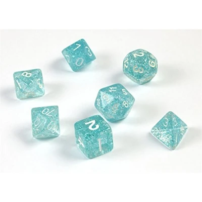 Afbeelding van shibby 7 polyhedral glitter dobbel stenen voor rol en tafelspellen in zwart met zakje