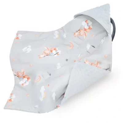 Afbeelding van Wkkeldeken Baby winter Minky 90x90 cm omslagdoek voor pasgeborenen voetenzak autostoel of kinderwagen Comfortabele Warme en zachte Oeko Tex Konijn