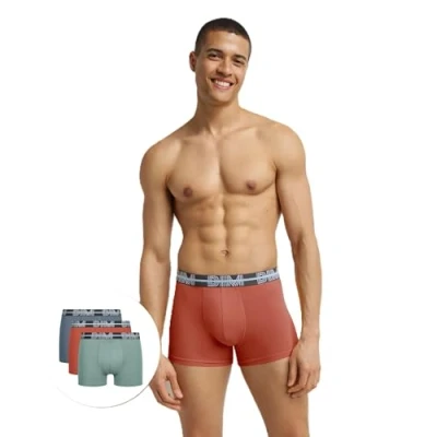 Afbeelding van DIM Boxershorts voor heren, krachtige stijl, katoen, stretch, 3 stuks, grijs/groen/oranje, M