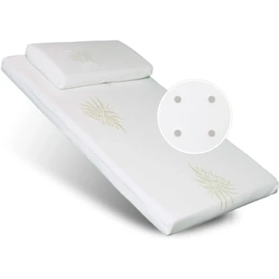 Afbeelding van Kiby® Matras en kussen voor wieg Next to Me 8 cm (Cert. OEKO TEX® &amp; CERTIPUR™) van aloë vera, afneembaar wasbaar, compatibel met Chicco Next2Me Cam Cullami Kinderkraft Brevi Cosleeping 83 x 50