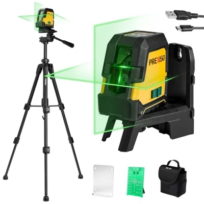 Afbeelding van PREXISO Kruislijnlaser met Statief Groen 30m, Zelfnivellerende Lijnlaser Dubbele Lasermodule, Magnetische Houder &amp; Statief, USB Opladen, voor Bouw, Vloertegels, Woningrenovatie