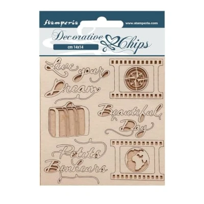 Afbeelding van Stamperia Create Happiness Oh lá Live your Dream Decorative Chips (SCB166) (DISCONTINUED)