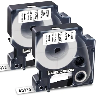 Afbeelding van 2x Label Orison compatibele labeltape, vervanging voor Dymo 40913 s0720680, 9 mm, zwart op wit, tape Labelpoint 250 150 Labelwriter 450 Duo LabelManager 160 PNP 210D 360D 280 420P 500TS