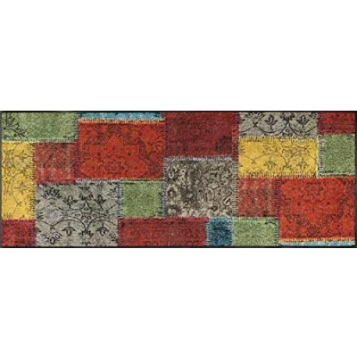 Afbeelding van wash+dry deurmat vintage patches, 75x190 cm, binnen, wasbaar, kleurrijk