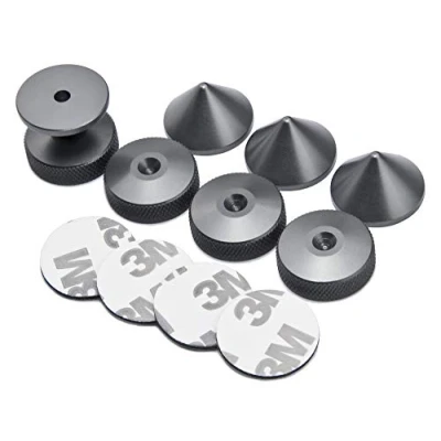 Afbeelding van PrecisionGeek Grafiet Aluminium Luidspreker Spikes/Boxen Spikes Kegelvorm 20mm dia &amp; Speaker Kegels Lijm Pads 4 stuks