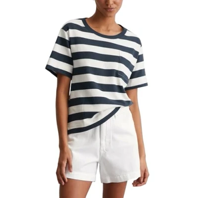 Afbeelding van Marc O&#039;Polo Short Sleeve Round NECK Striped Tshirt print Multi muted blue, Dames, Maat: XXS, blue
