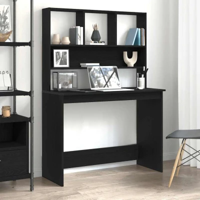 Afbeelding van vidaXL Bureau met schappen 102x45x148 cm bewerkt hout zwart eikenkleur