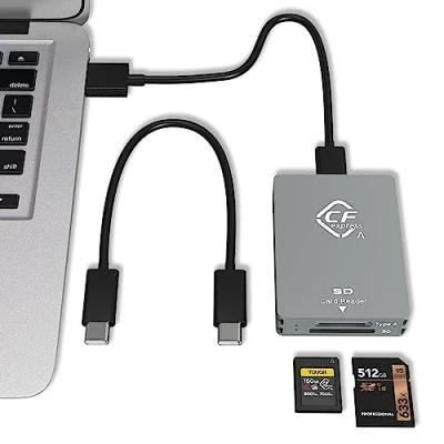 Afbeelding van CFexpress Kaartlezer, type A, USB 3.2 Gen 2, 10 Gbps, kaartlezer voor SD/CFexpress kaarten draagbaar aluminium met twee sleuven, reader, ondersteunt Windows/Android/Mac OS/Linux